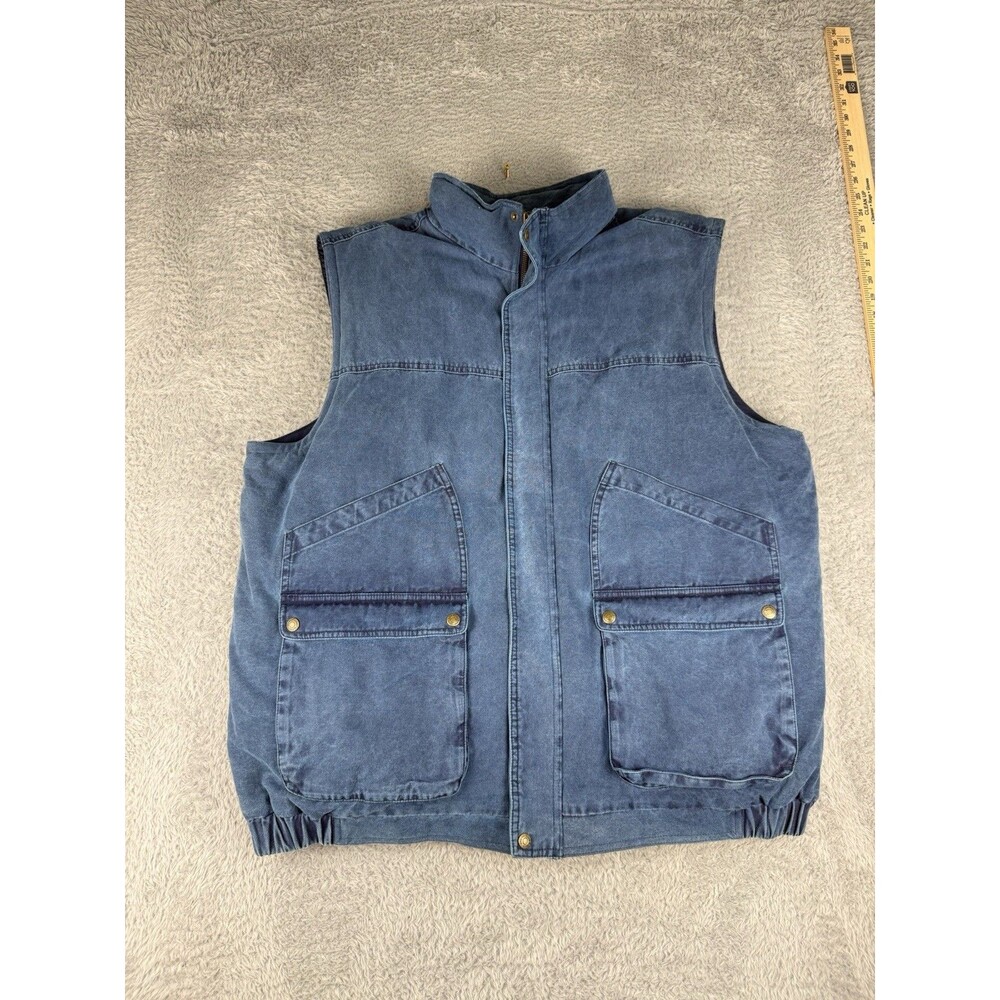 Vintage Eddie Bauer Utility Vest Mens XXL Tall Blue Goose Down Outdoor Full Zip
